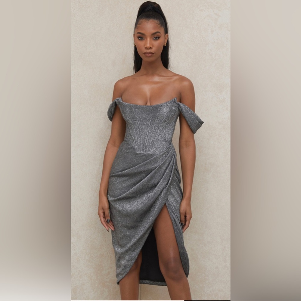 House of CB Loretta dress silver sz small